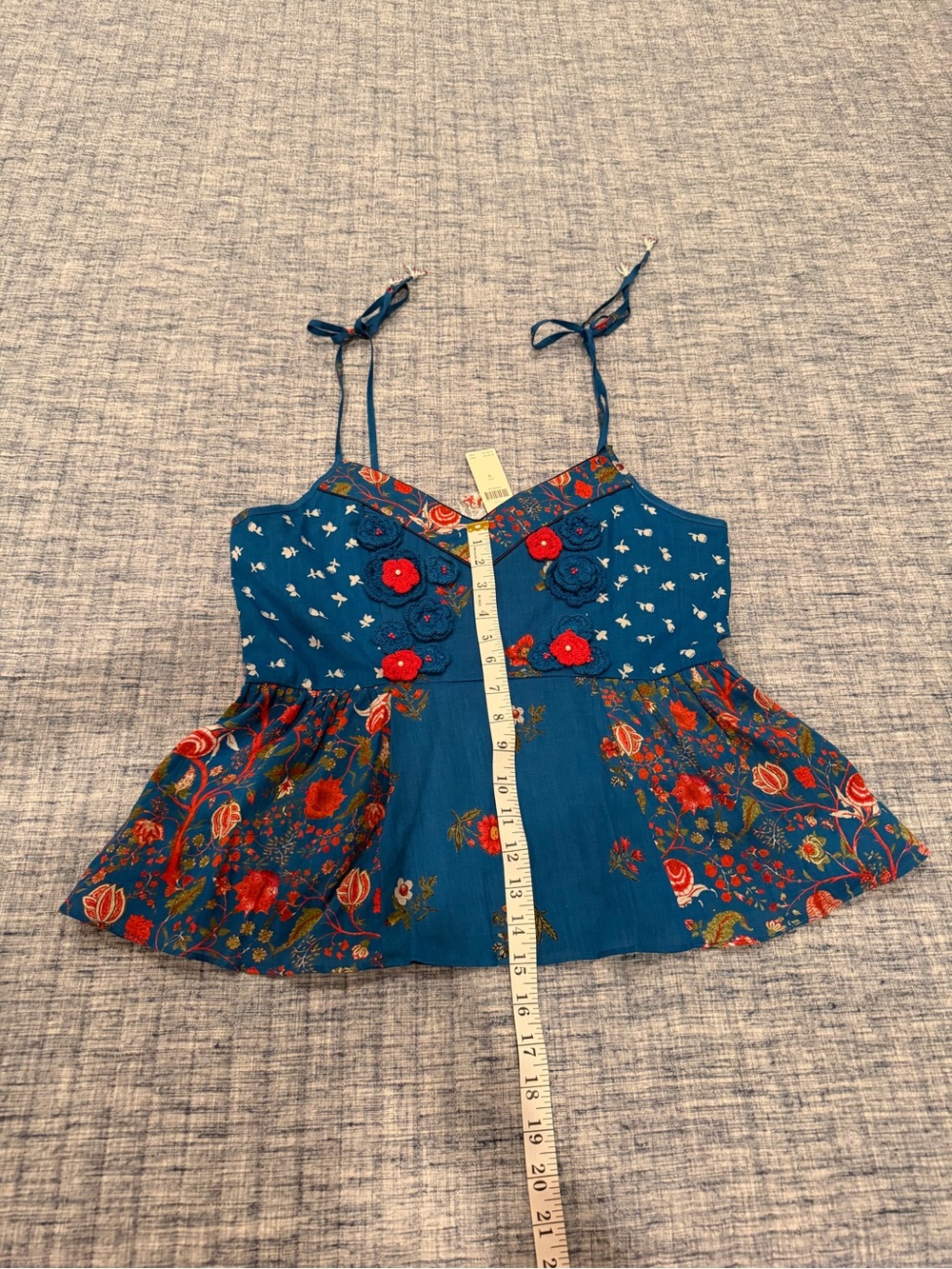 Anthropologie Blue Floral Crochet-Accented Tank Top - Picture 15 of 15